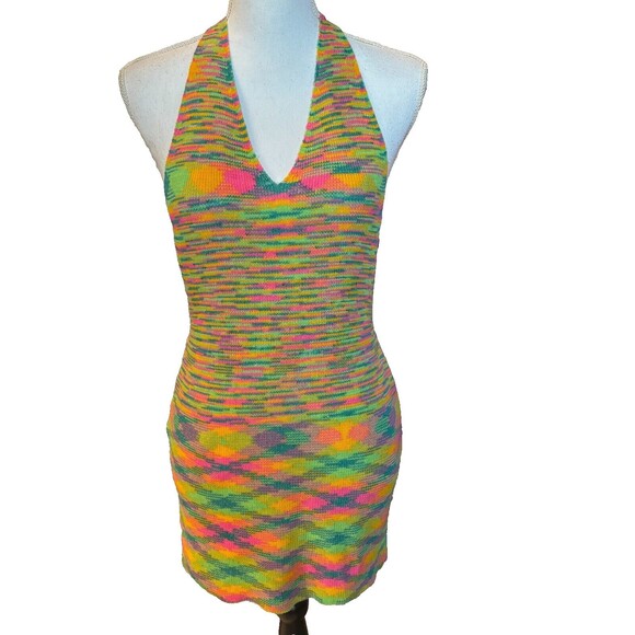 Multicolor backless knitted mini dress, sexy!! great pre-loved condition! size S - Picture 9 of 16